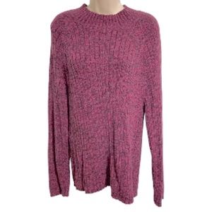 Maroon Purple Black Detail Long Sleeve Round Neck Cotton Sweater Woman's XL